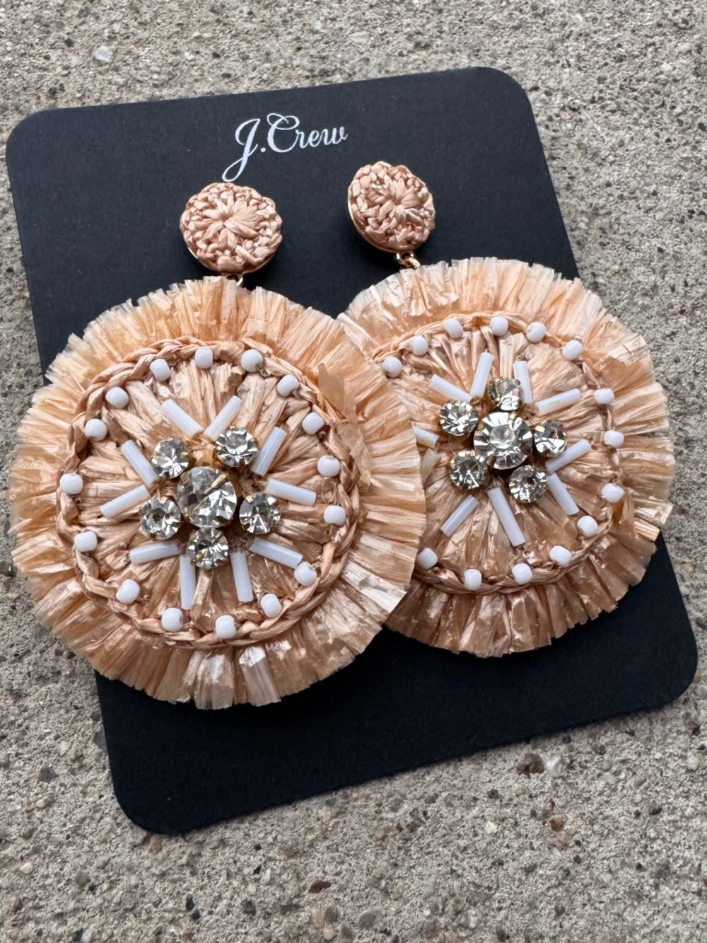 J.Crew Raffia Statement Earrings Natural Gold Boho Resort Summer Lightweight NWT